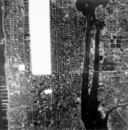 Part of Manhattan with Central Park,
Rockefeller Center and Lincoln Center
Removed, 1978, gelatin-silver print with three
sections removed