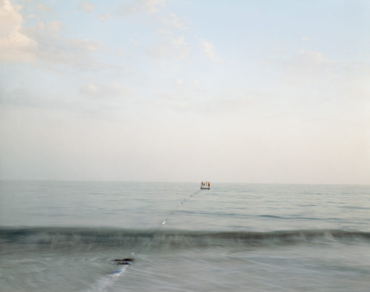 People on Raft with Oil Derricks, Santa Barbara
, 1984, pigment print