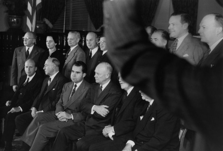 Dwight Eisenhower-Richard Nixon Press Conference, ca. 1955, gelatin-silver print
