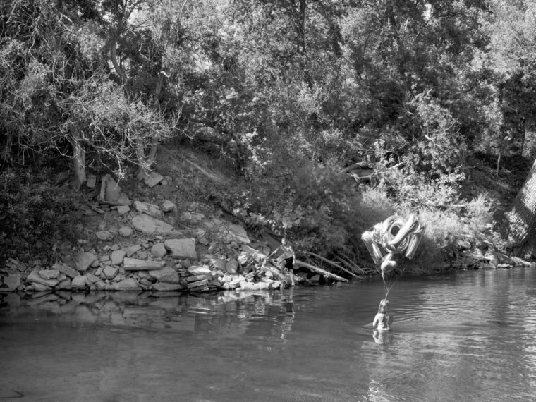 Wanda and Stephen with Memorial Balloons, Stanislaus River, Modesto, CA, 2013