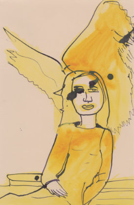 Untitled (Yellow woman with wings), 2015, ink and watercolor on paper
