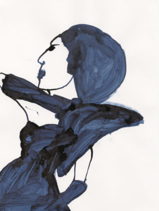Untitled (Blue dress with wide shoulder)
, 2014, ink and watercolor on paper