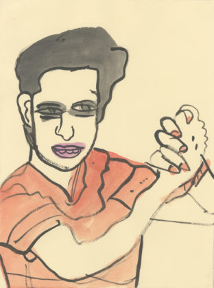 Untitled (Man clasping hands), 2014, ink and watercolor on paper