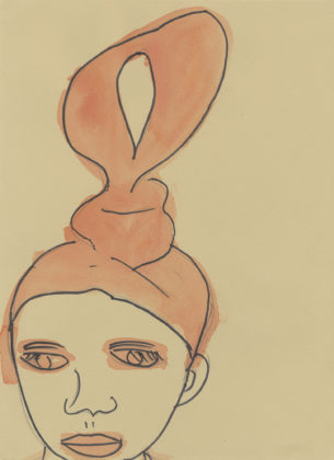 Untitled (Woman with loop hairdo), 2012, ink and watercolor on paper
