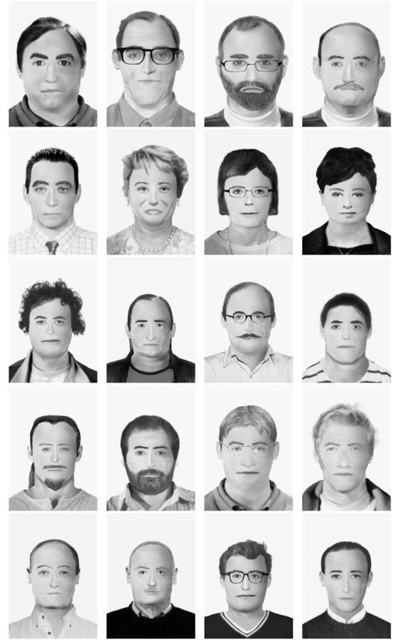 Black and white photograph of different portraits in grid