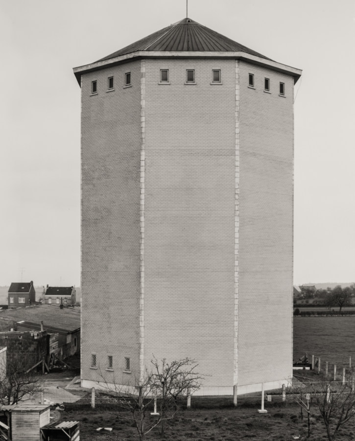 black and white photograph of a water tower