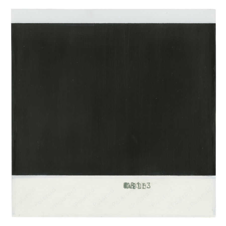 A painting of the verso of a polaroid photograph, made at one-to-one scale.