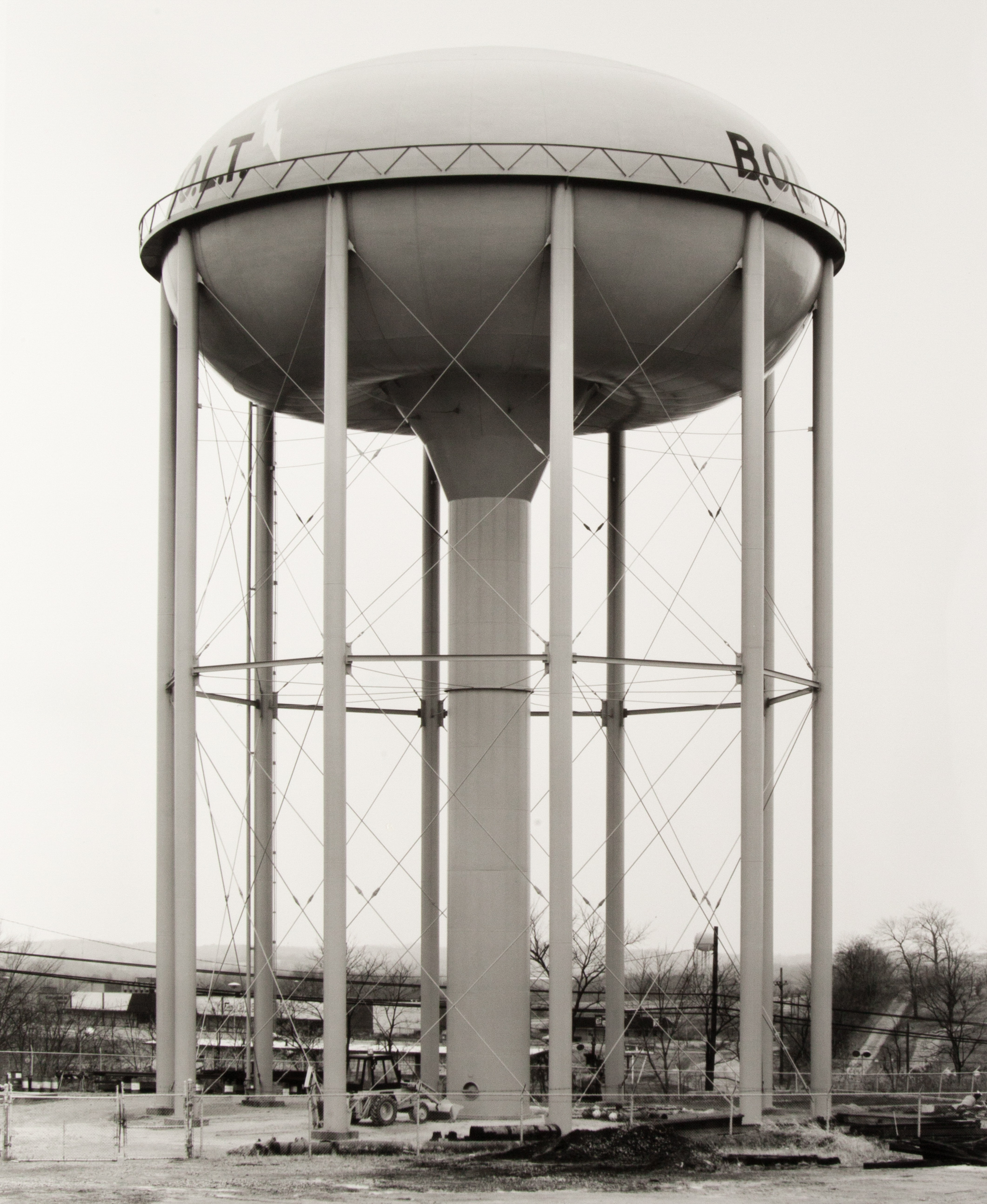 Black and white photograph of a water tower