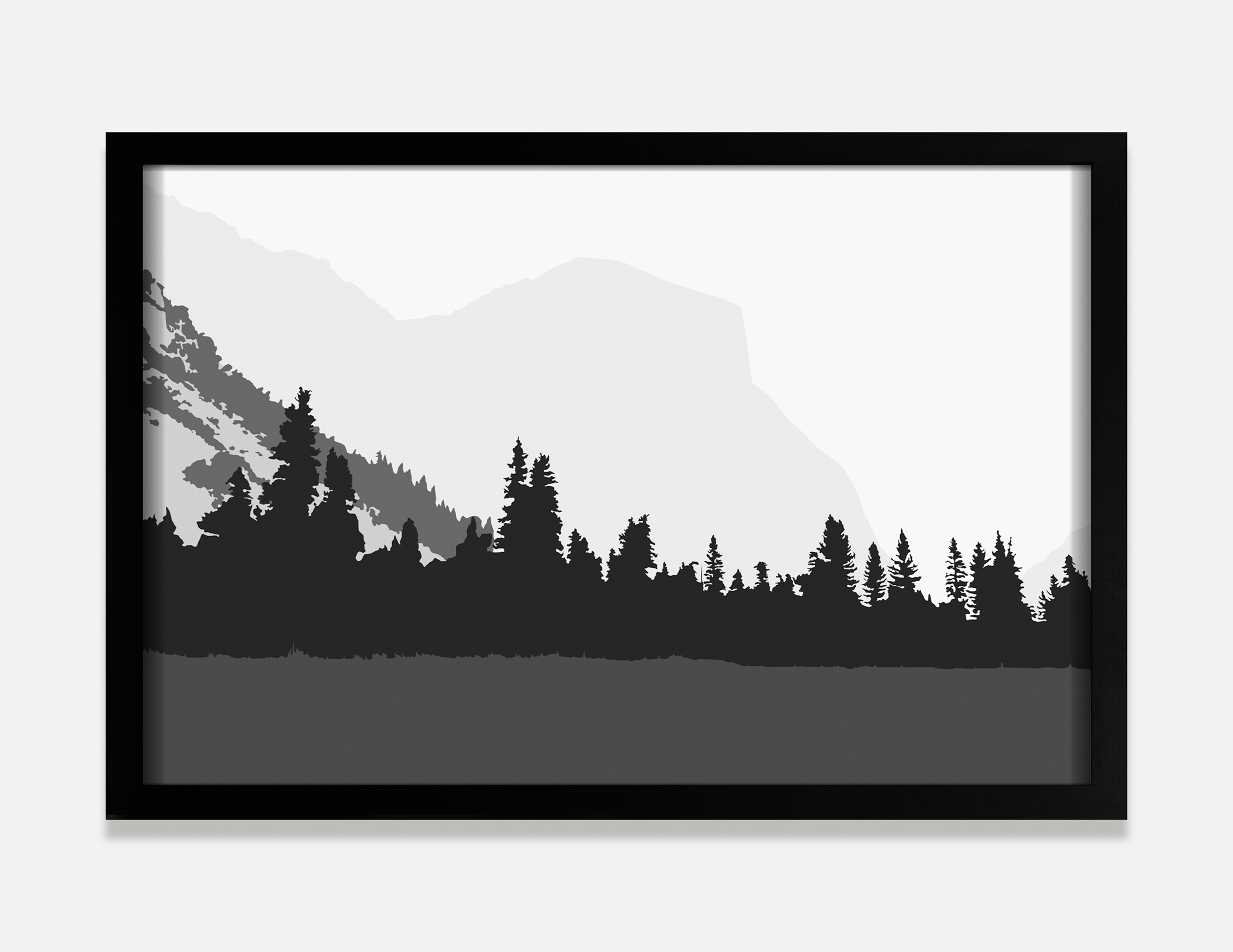 Color image of a black and white transparency on a light box depicting Yosemite with mountains in the distance